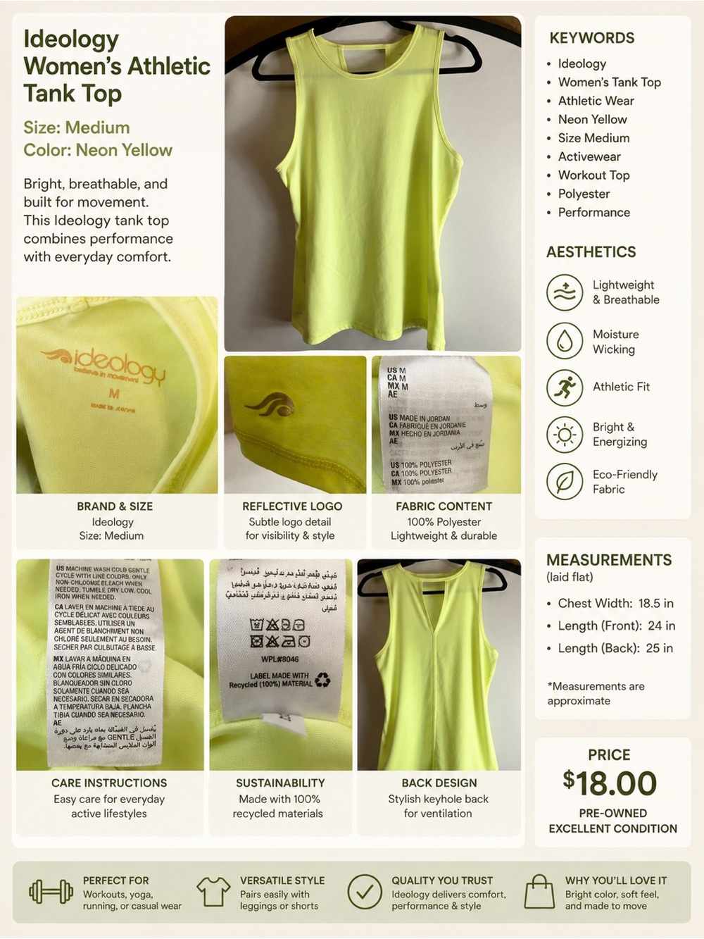 Ideology Neon Yellow Athletic Tank